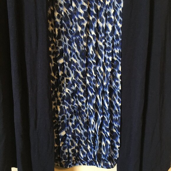 Dark Navy Blue Open Waterfall Cardigan With Pintuck Blue Animal Print Tank Top - Picture 5 of 16